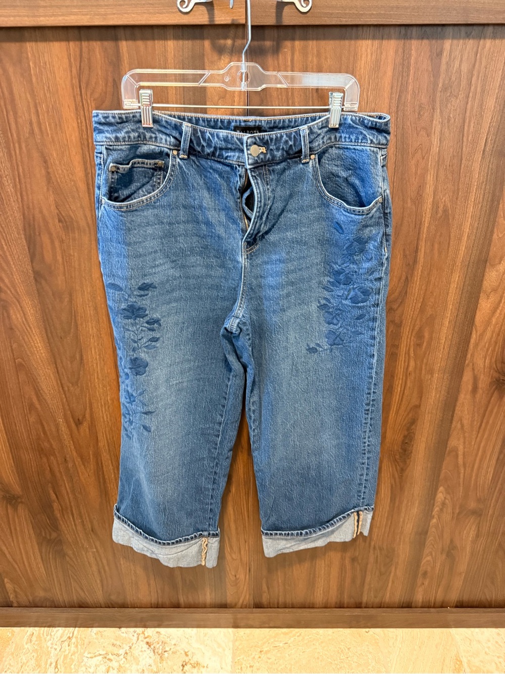 Talbots Floral Embroidered Straight Cuff Jeans, Size 16